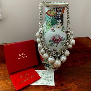 Kenneth J Lane Faux Silver and Pearl Statement Necklace